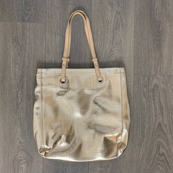 Vintage Y2k 2000s Jessica Gold Tote Bag Shoulder Embossed Snakeskin print - Picture 6 of 16